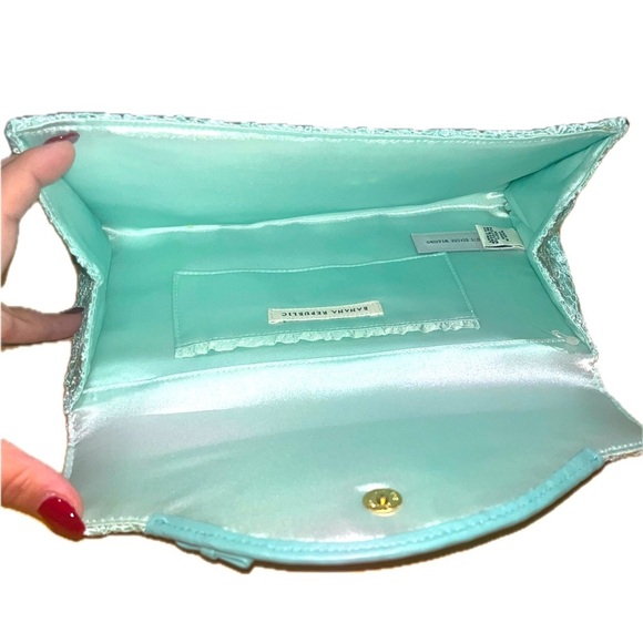 Banana Republic Light Blue Leather Envelope Trim Lace Clutch - Picture 9 of 11